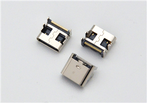 Type-C 16-pin female socket, board-mounted with four-legged insert, 7.6mm length, 1.9mm pitch, and a 0.3mm standoff height